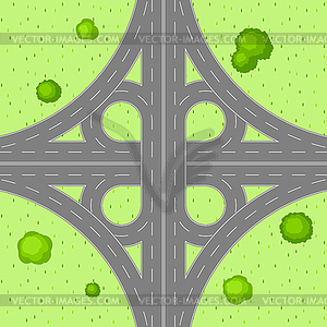 Top view of road junction - color vector clipart