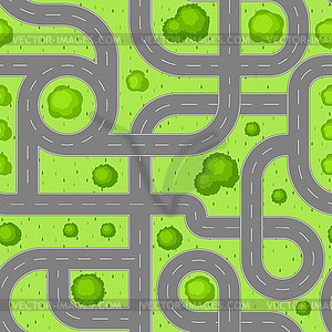 Бесшовный вид сверху дорог - векторный графический клипарт