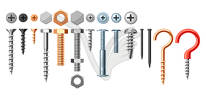 Set of bolts nuts nails - vector clipart