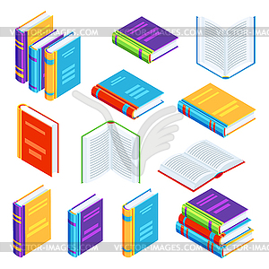 Set of isometric book icons - vector EPS clipart