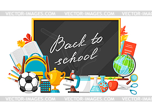 Back to school background with education items - vector image