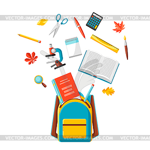 School backpack with education items - vector clip art