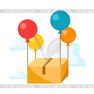 Balloons with delivery box - vector image