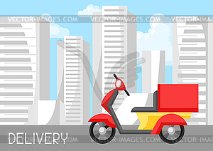 Goods delivery by motorcycle - vector image