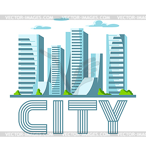 City skyscrapers background in blue colors - vector clip art