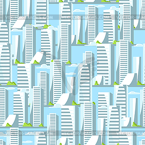 City skyscrapers seamless pattern in blue colors - royalty-free vector clipart