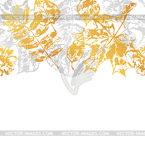 Бесшовный узор с напечатанными листьями - изображение векторного клипарта