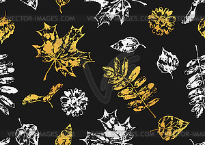 Seamless pattern with printed leaves - vector clip art