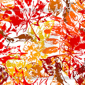 Seamless pattern with printed leaves - vector image