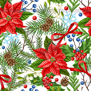 Seamless pattern with winter plants - vector clipart