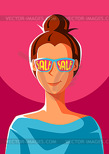 Cute girl in sunglasses with sale - vector clipart