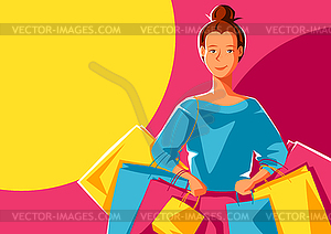 Cute girl with packages - vector clipart