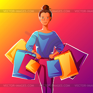 Cute girl with packages - vector clipart