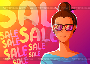 Cute girl in sunglasses with sale - vector image