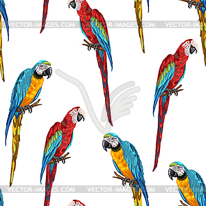 Tropical seamless pattern with parrots - vector clipart