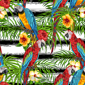 Tropical seamless pattern with parrots - vector image