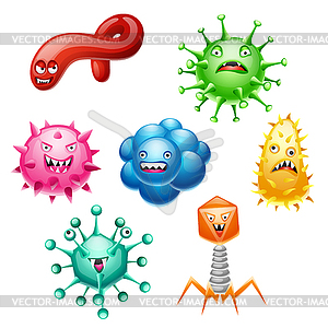 Set of little angry viruses - color vector clipart