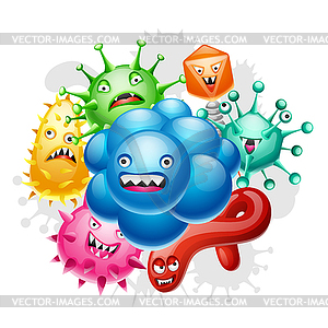 Background with little angry viruses - vector image