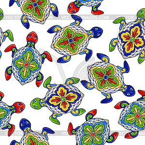 Mexican seamless pattern with turtles - vector clip art