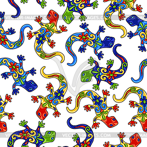 Mexican seamless pattern with lizards - vector clipart