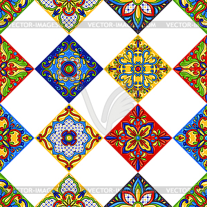 Mexican talavera ceramic tile seamless pattern - vector image