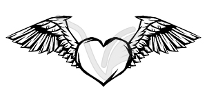 Heart with wings for tattoo design or emblem - vector clipart