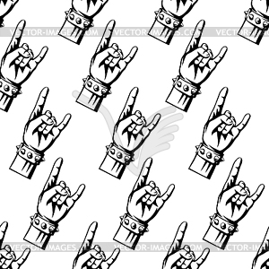 Rock and roll or heavy metal hand sign pattern - vector image