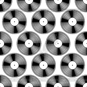 Black and white vinyl record seamless pattern - vector clipart