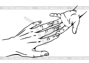 Mom holds child hand - vector clip art