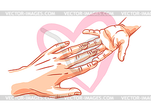 Mom holds child hand - vector clipart