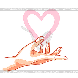 One hand hold heart - vector image