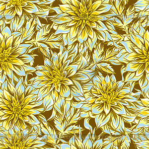 Seamless pattern with fluffy yellow dahlias - vector image