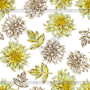 Seamless pattern with fluffy yellow dahlias - vector clip art