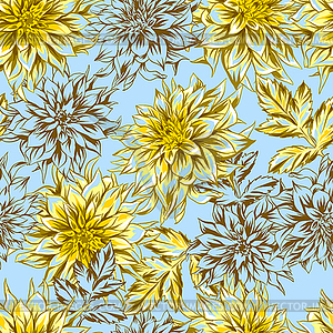 Seamless pattern with fluffy yellow dahlias - vector clipart