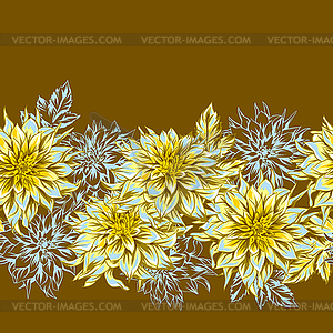 Seamless pattern with fluffy yellow dahlias - vector image