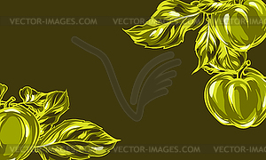 Background with apples and leaves - vector image