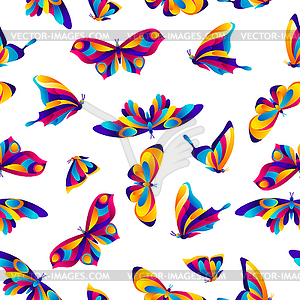 Бесшовные картины с бабочками - цветной векторный клипарт