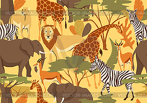 Seamless pattern with African savanna animals - vector clip art