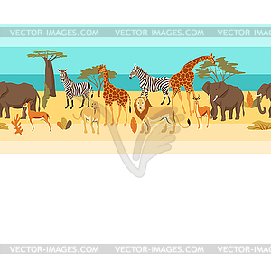 Seamless pattern with African savanna animals - vector clipart