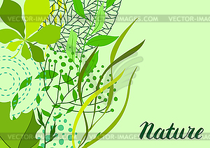 Background of stylized green leaves for greeting - vector clip art