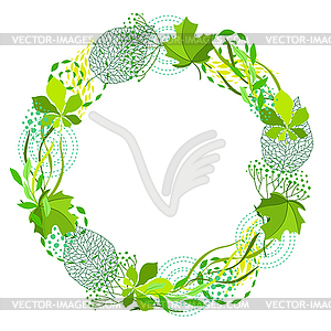 Frame of stylized green leaves for greeting cards - vector image