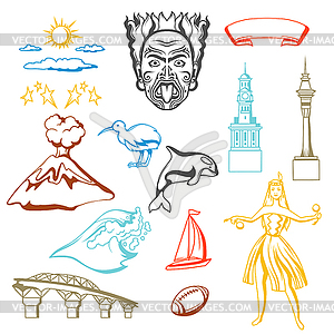New Zealand icons set - vector clip art