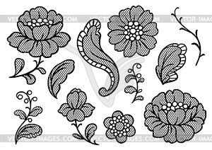 Set of lace flowers. Vintage textile - vector image