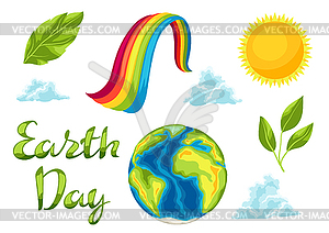 Happy Earth Day набор предметов - векторное изображение EPS