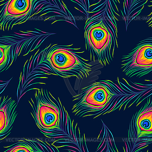 Peacock feathers seamless pattern - vector clipart