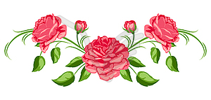 Decorative element with red roses. Beautiful flowers - vector clipart