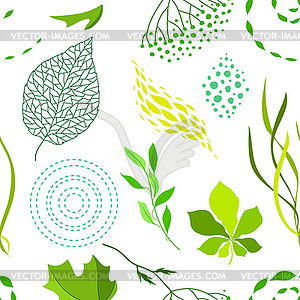 Seamless nature pattern with stylized green leaves - vector clipart