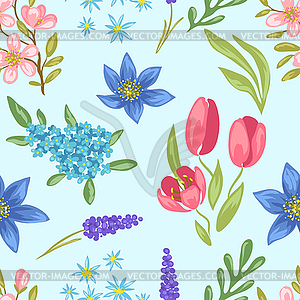 Seamless pattern with spring flowers - vector image