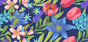 Seamless pattern with spring flowers - vector clipart