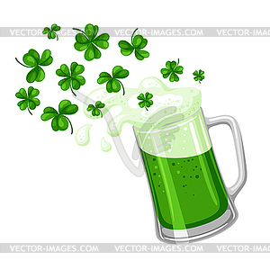 Saint Patricks Day . Ale or beer in mug with clover - color vector clipart